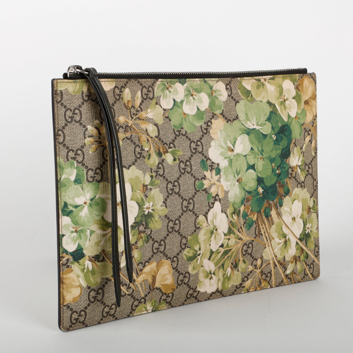 Large GG Blooms Zipped Pouch, Green