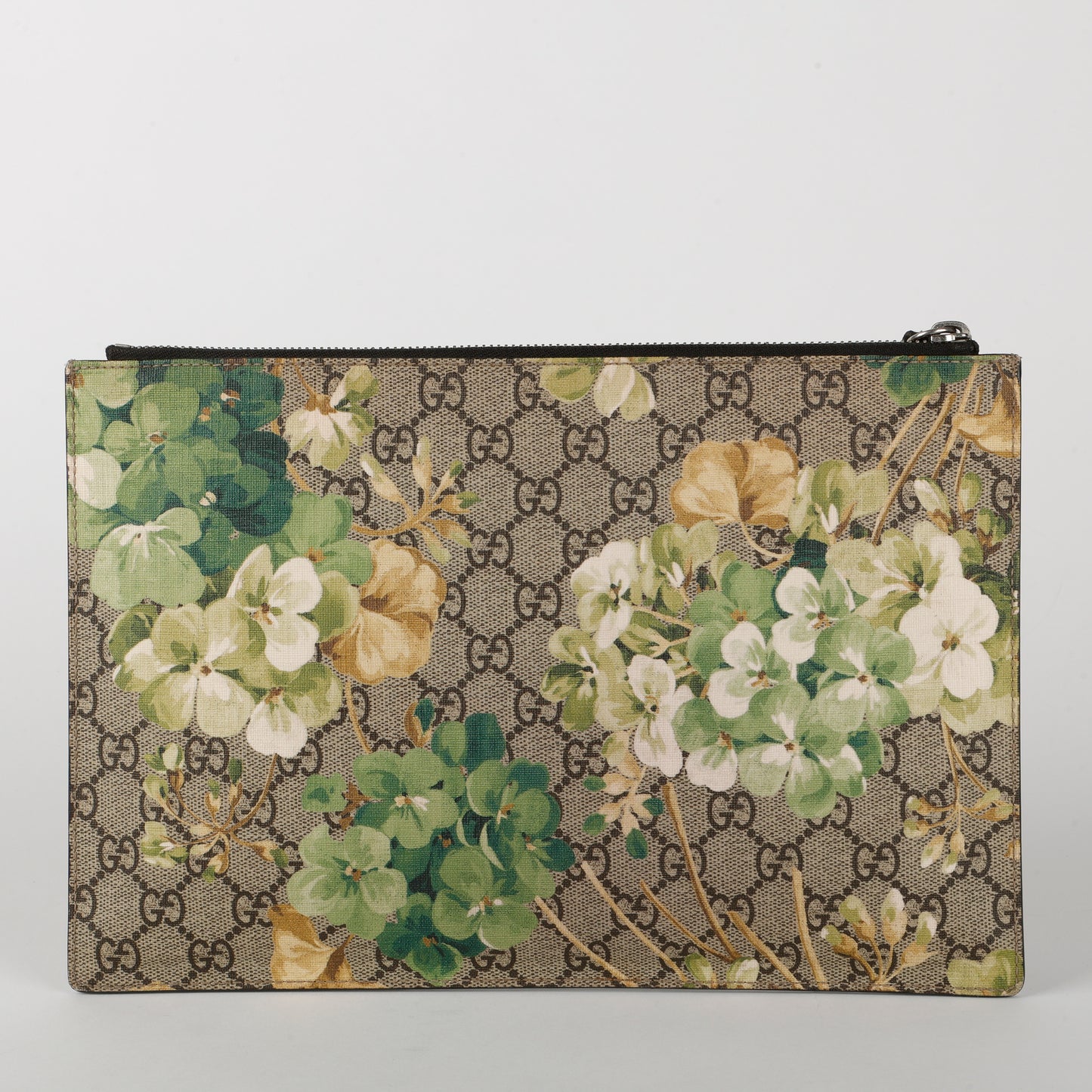 Large GG Blooms Zipped Pouch, Green