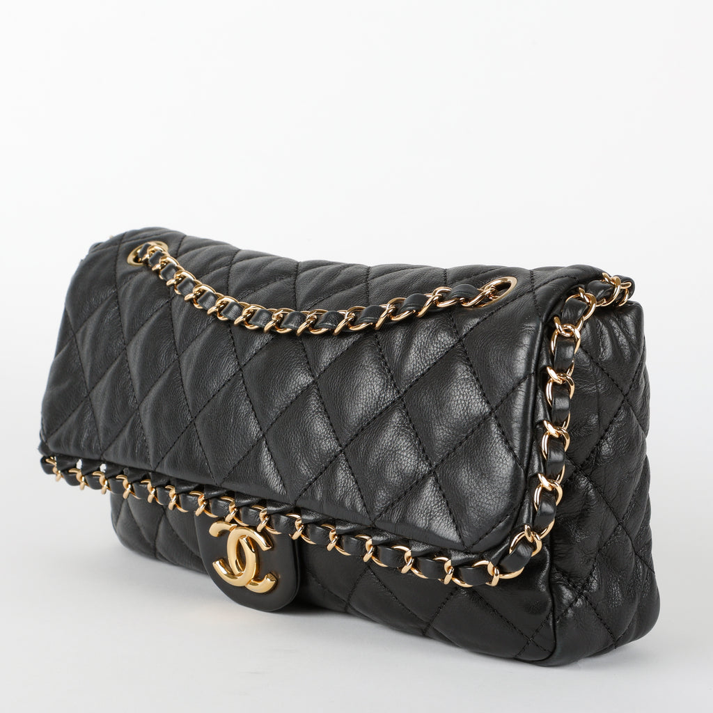 Medium Chain Me Flap Bag, Black Lamsbkin