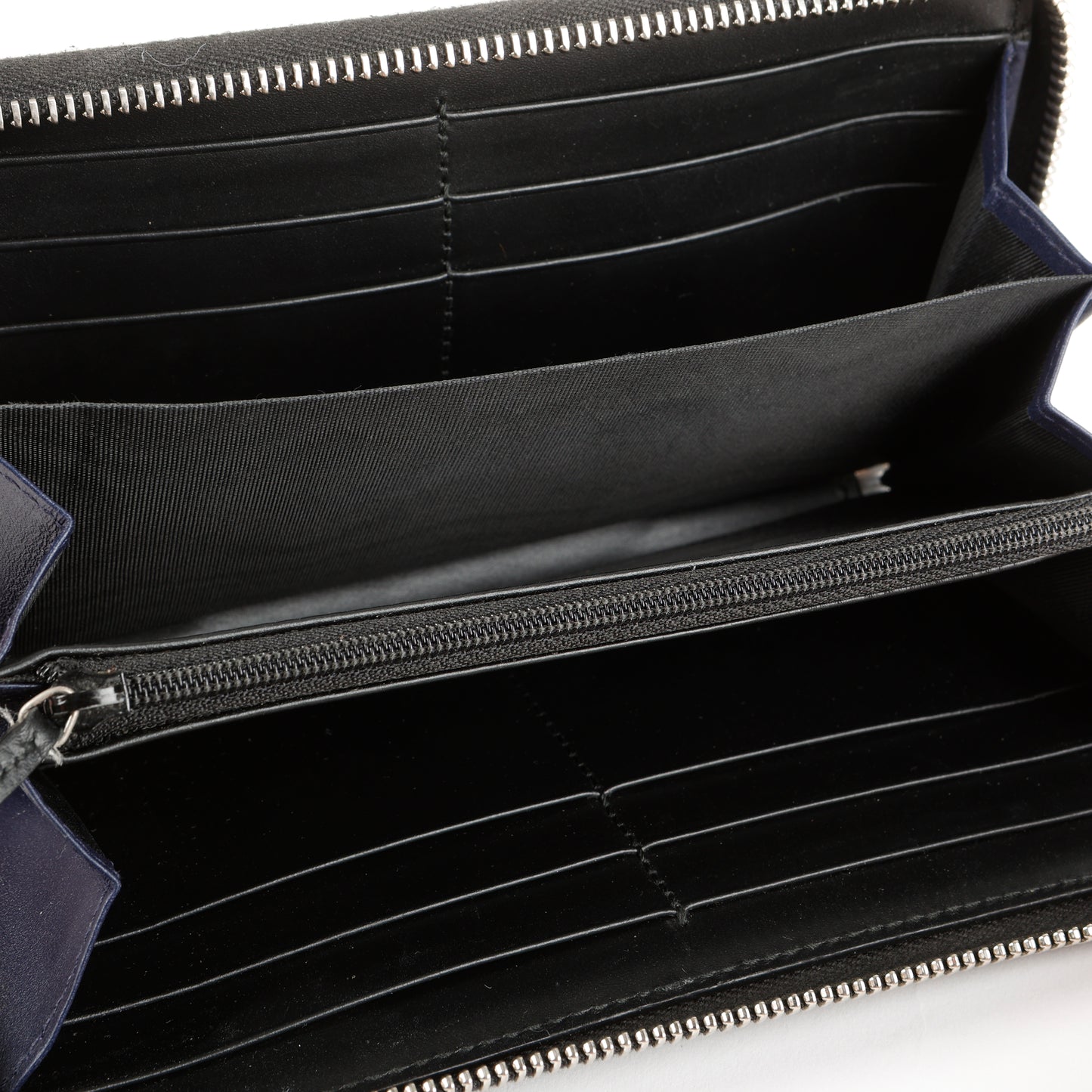 Long Zippy Wallet, Black Calfskin/Navy Guccisima