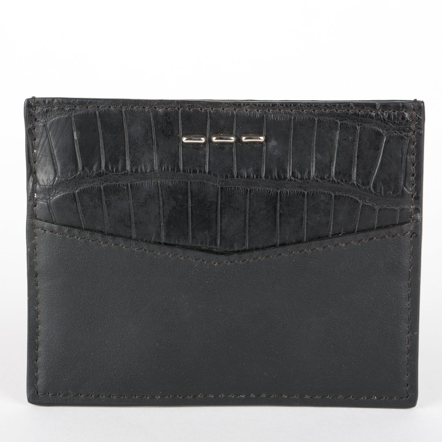 Slim Card Holder, Black Calfskin/Croc Embossed #1
