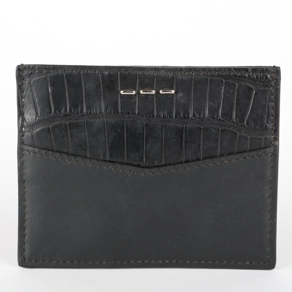 Slim Card Holder, Black Calfskin/Croc Embossed #1