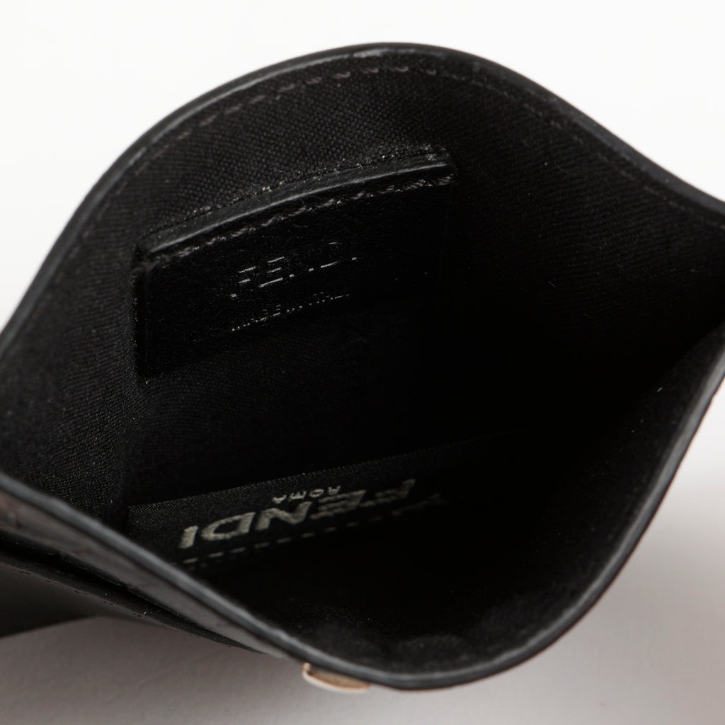 Slim Card Holder, Black Calfskin/Croc Embossed #1