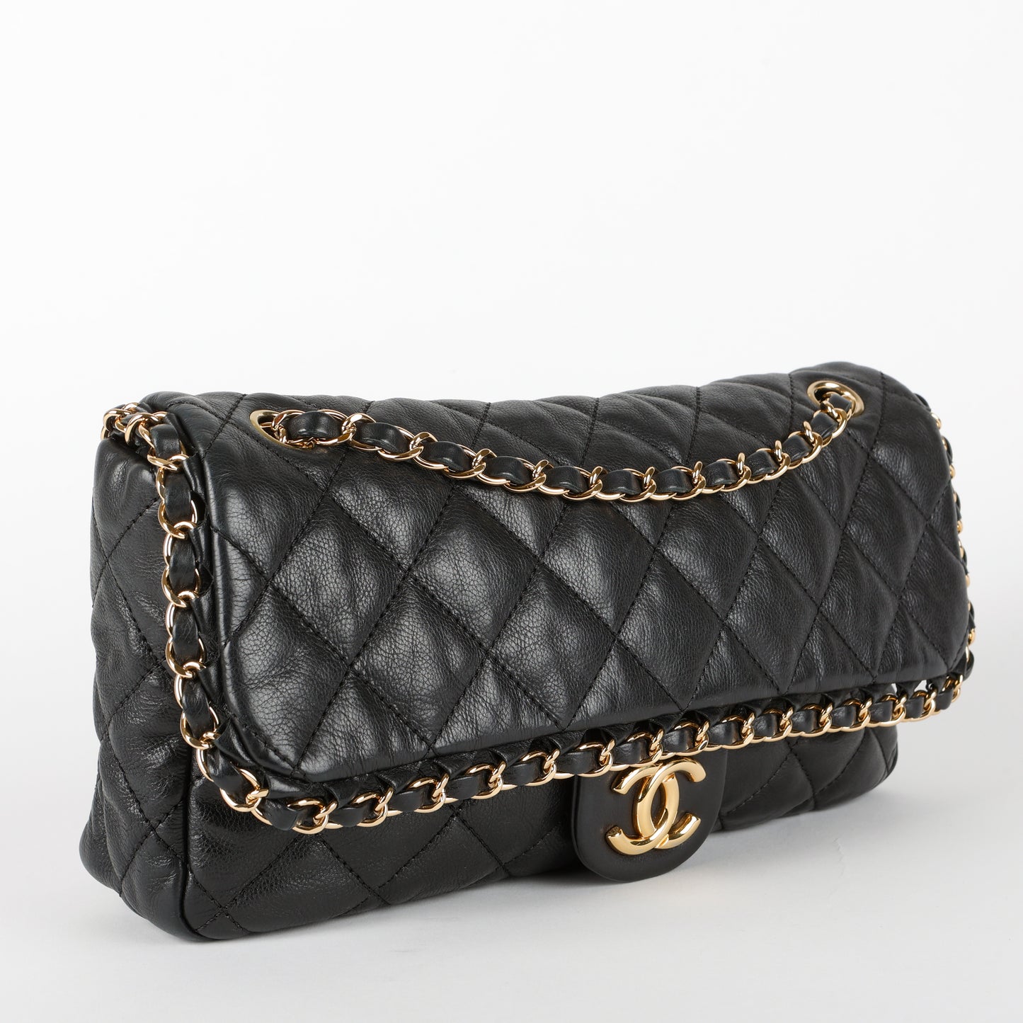 Medium Chain Me Flap Bag, Black Lamsbkin