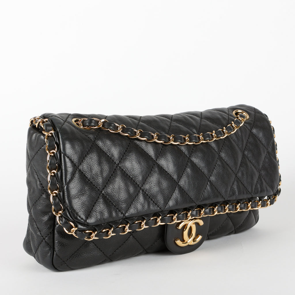 Medium Chain Me Flap Bag, Black Lamsbkin