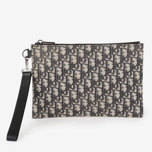 A4 Flap Zipped Wristlet, Navy Oblique