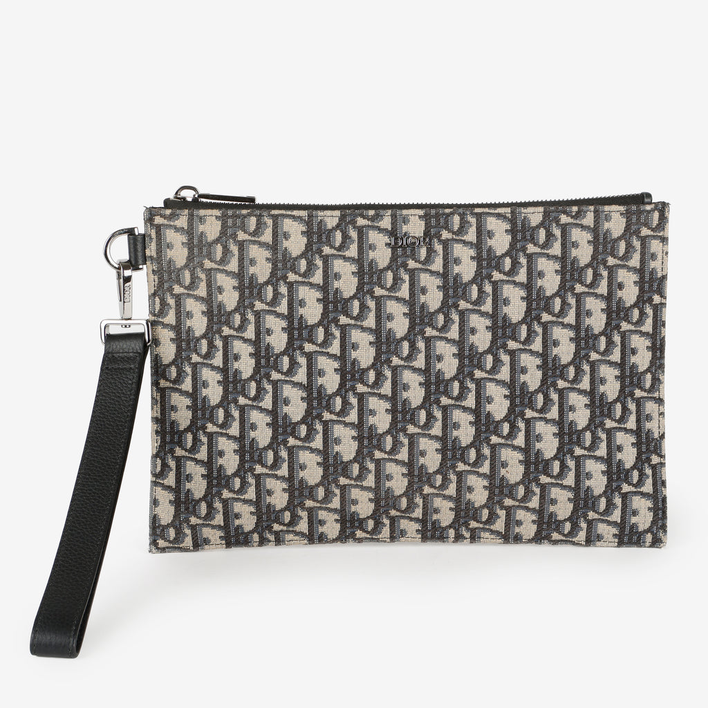 A4 Flap Zipped Wristlet, Navy Oblique