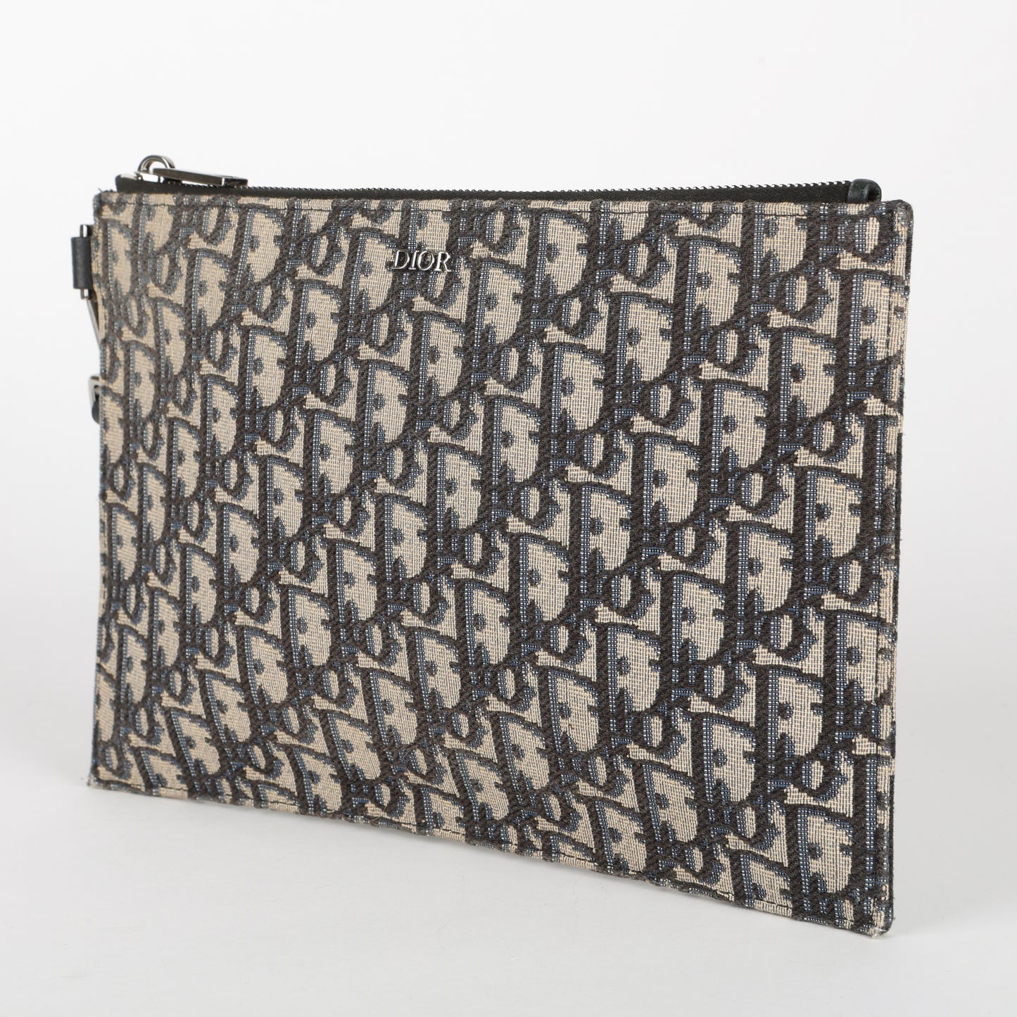 A4 Flap Zipped Wristlet, Navy Oblique