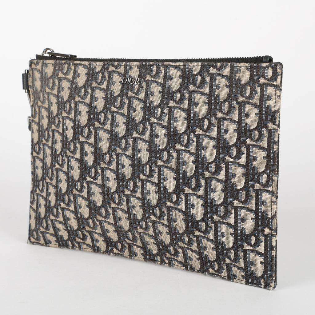 A4 Flap Zipped Wristlet, Navy Oblique
