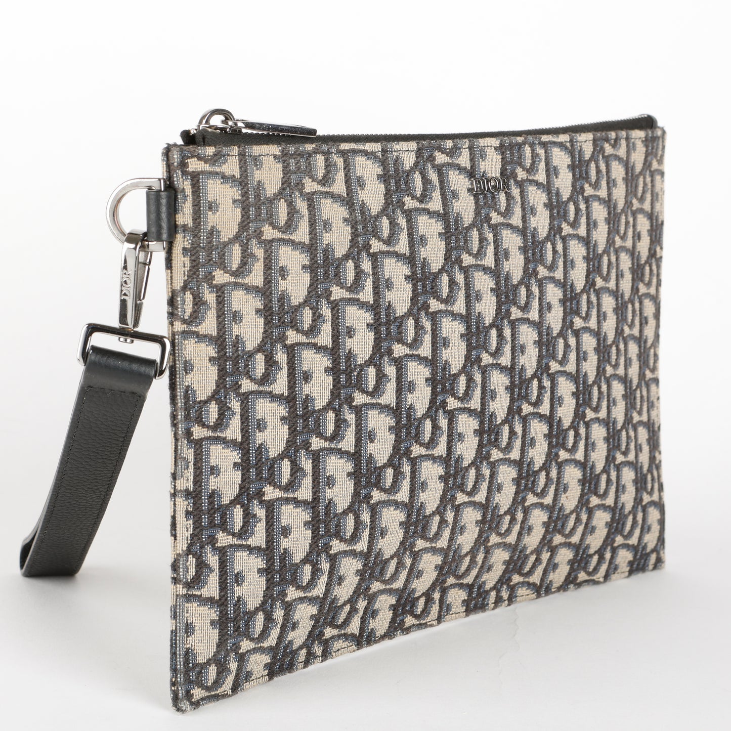 A4 Flap Zipped Wristlet, Navy Oblique