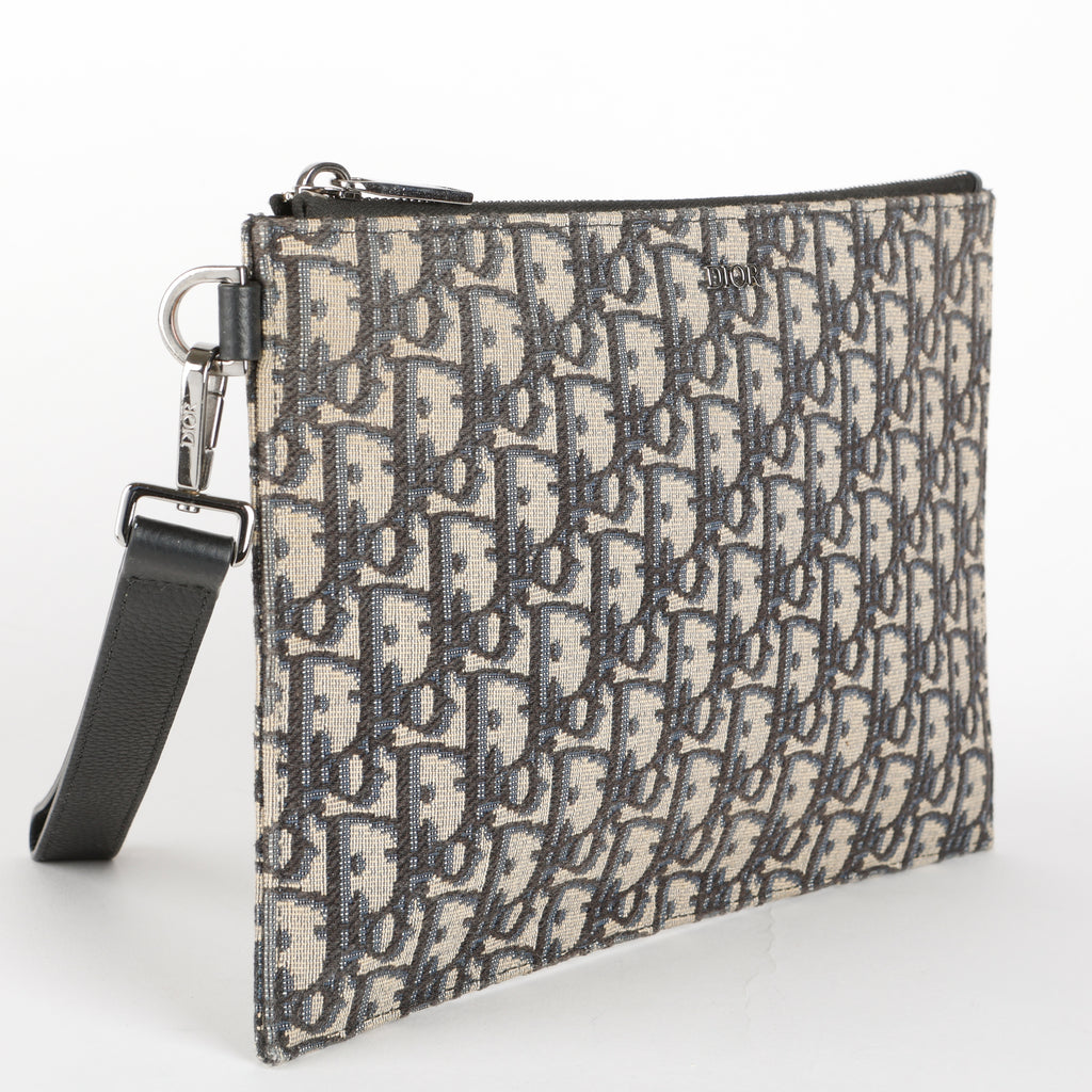 A4 Flap Zipped Wristlet, Navy Oblique