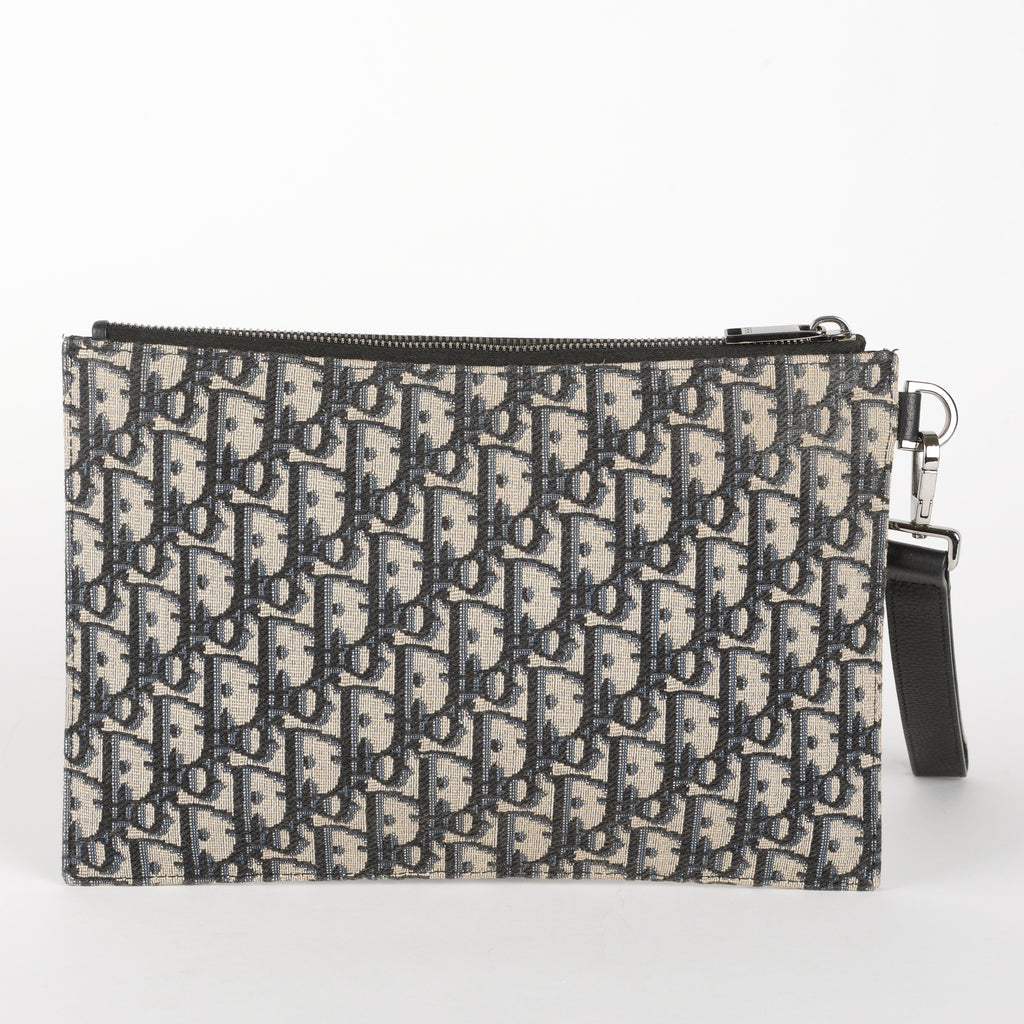 A4 Flap Zipped Wristlet, Navy Oblique