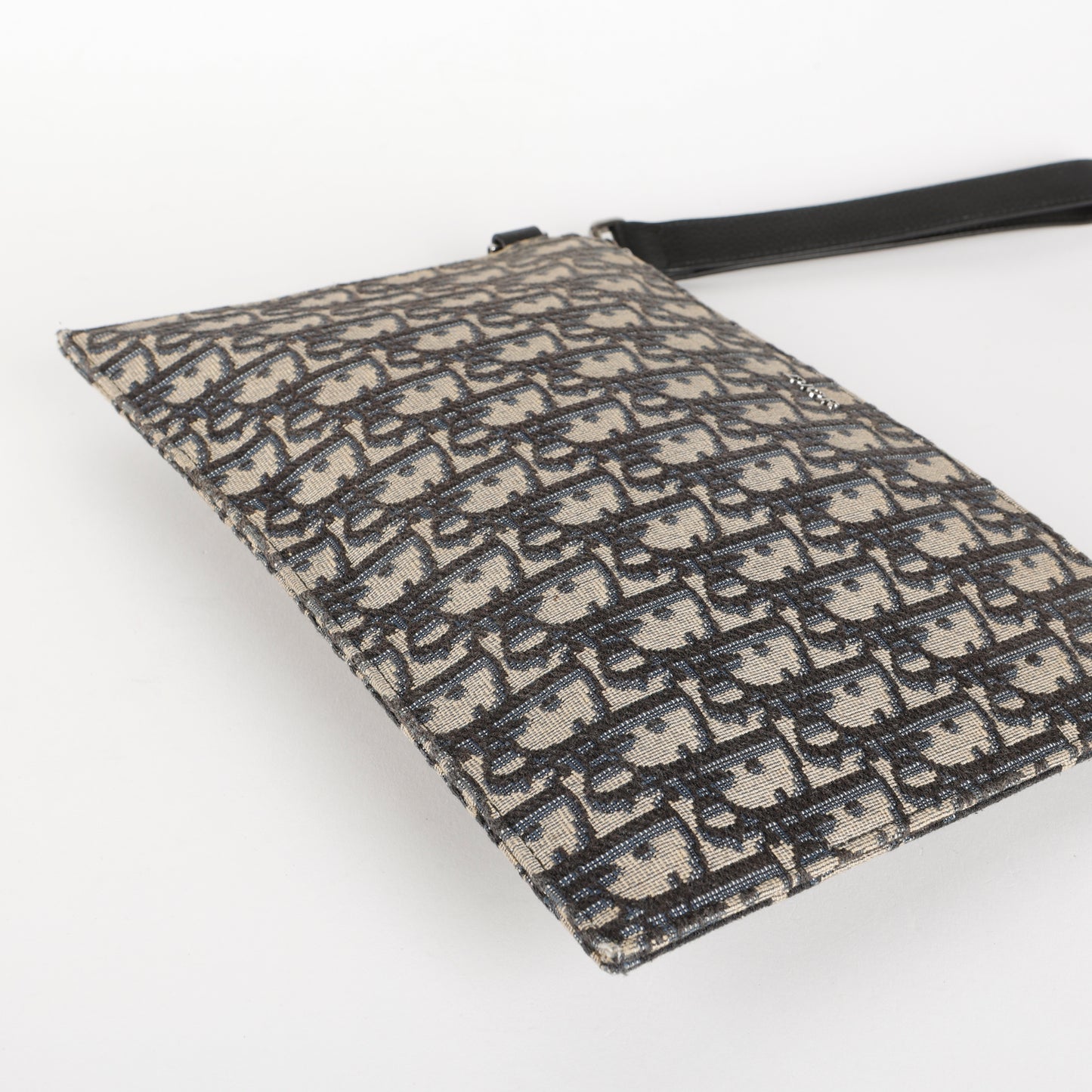A4 Flap Zipped Wristlet, Navy Oblique