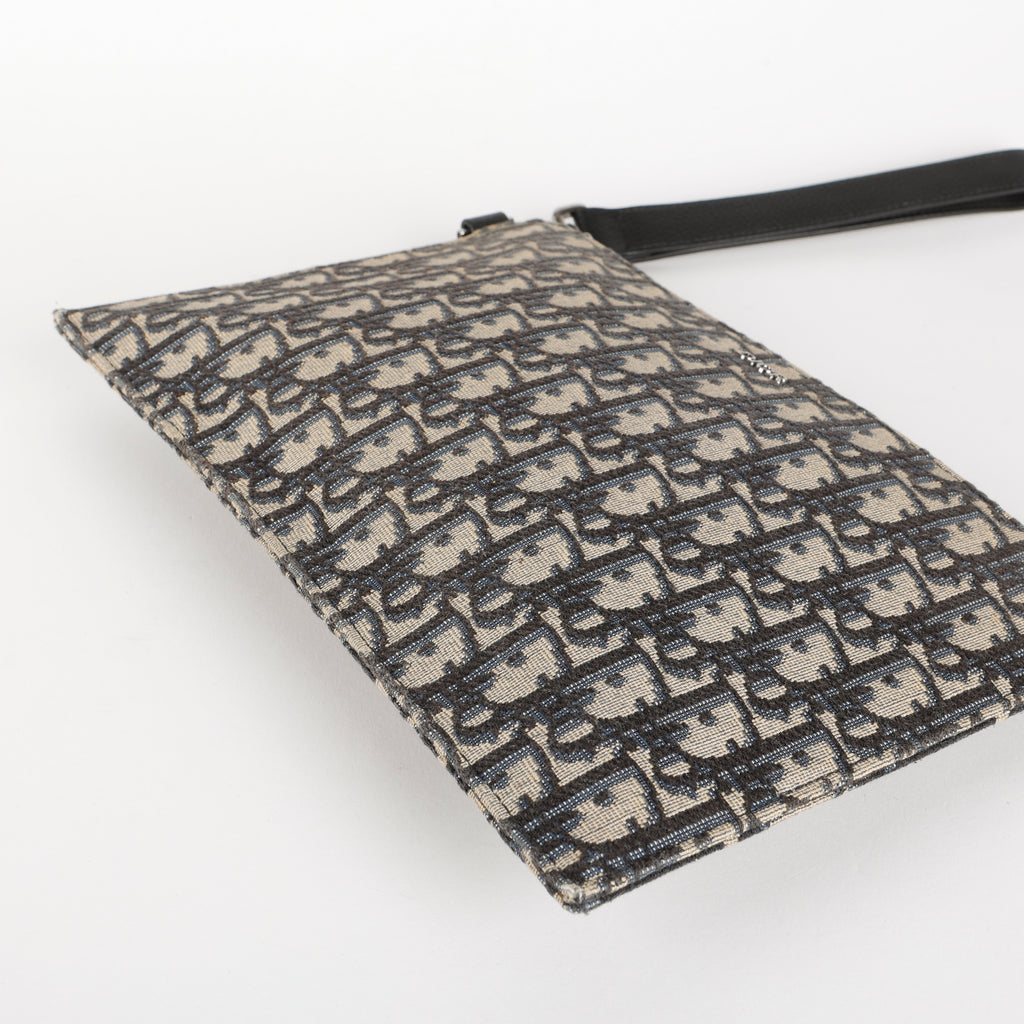 A4 Flap Zipped Wristlet, Navy Oblique