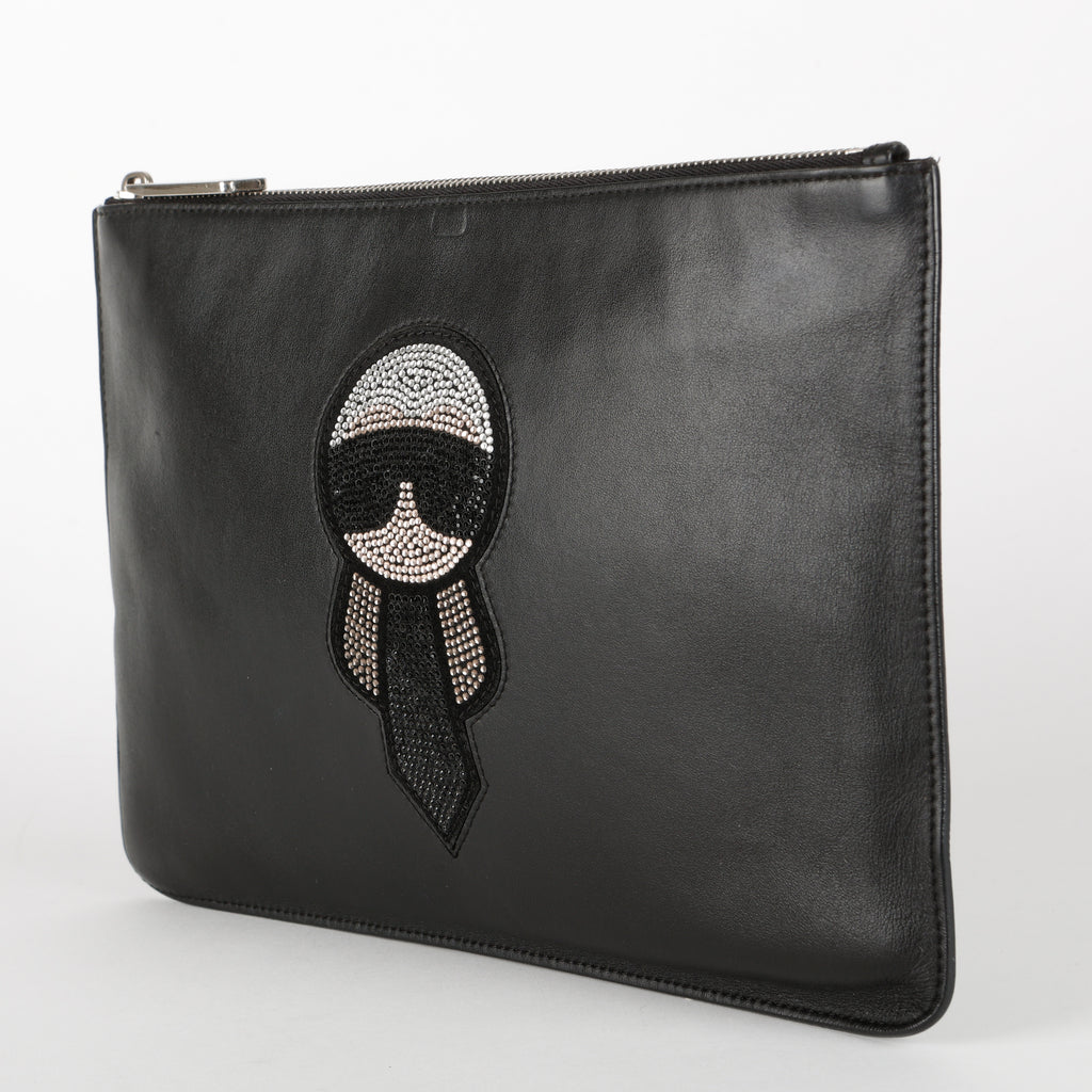 Crystal Karlito Zip Pouch, Black
