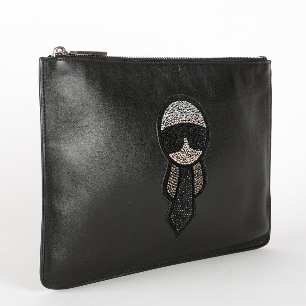 Crystal Karlito Zip Pouch, Black