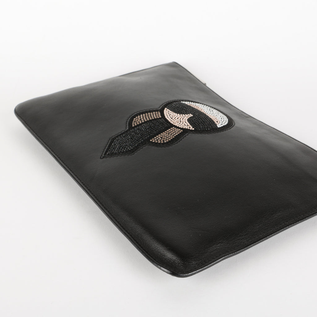 Crystal Karlito Zip Pouch, Black