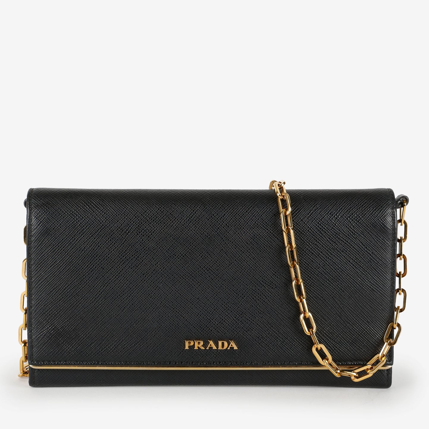 Metal Oro Wallet on Chain, Black Saffiano GHW