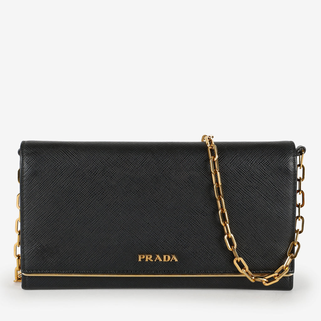 Metal Oro Wallet on Chain, Black Saffiano GHW
