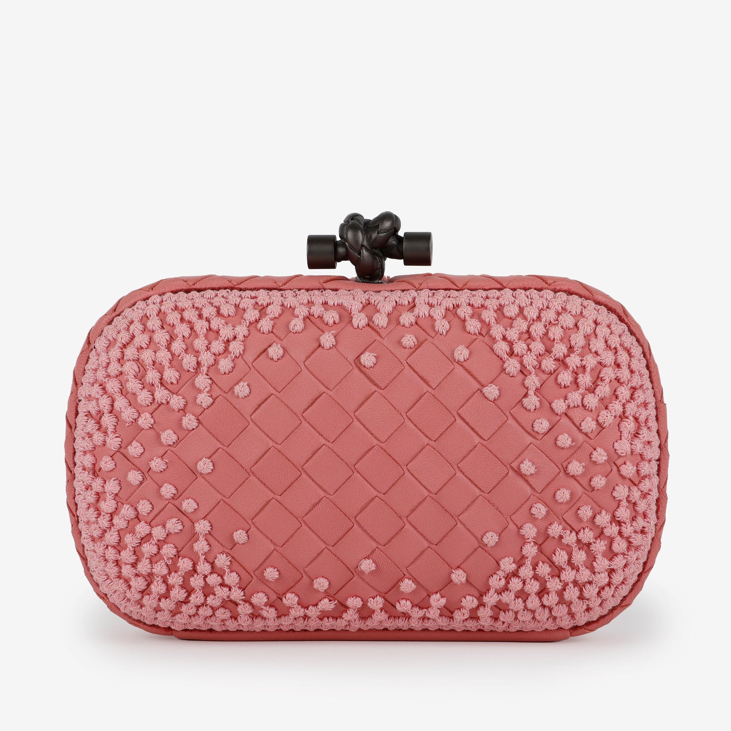 Intrecciato Leather Knot Clutch, Light Pink Mauve