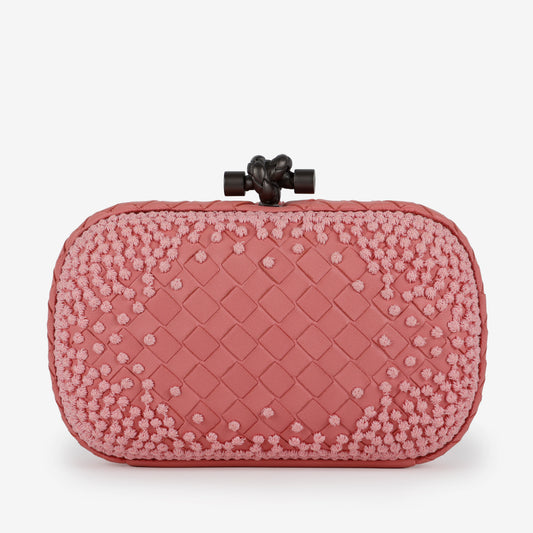 Intrecciato Leather Knot Clutch, Light Pink Mauve