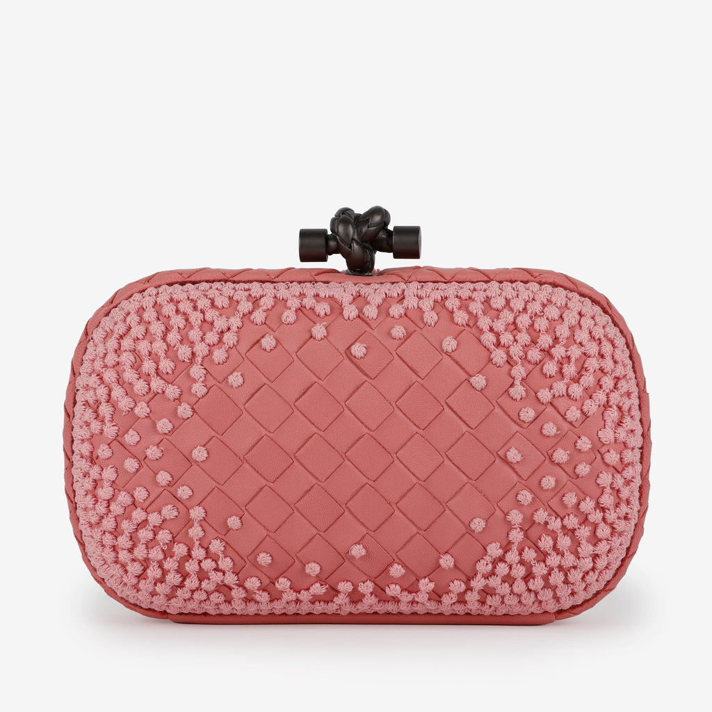 Intrecciato Leather Knot Clutch, Light Pink Mauve