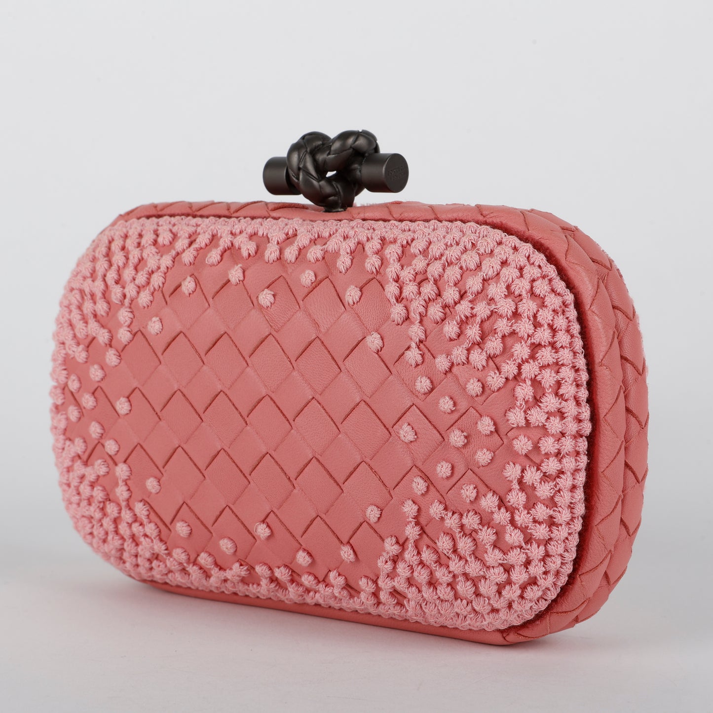 Intrecciato Leather Knot Clutch, Light Pink Mauve