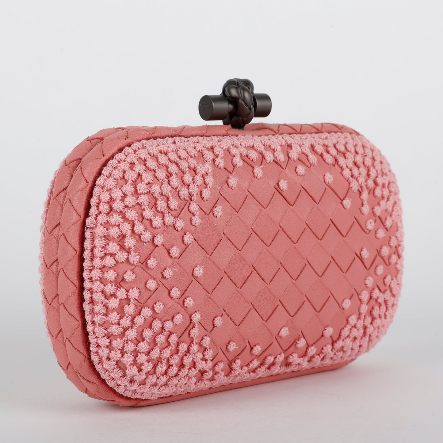 Intrecciato Leather Knot Clutch, Light Pink Mauve