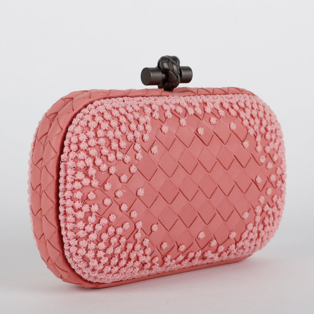 Intrecciato Leather Knot Clutch, Light Pink Mauve
