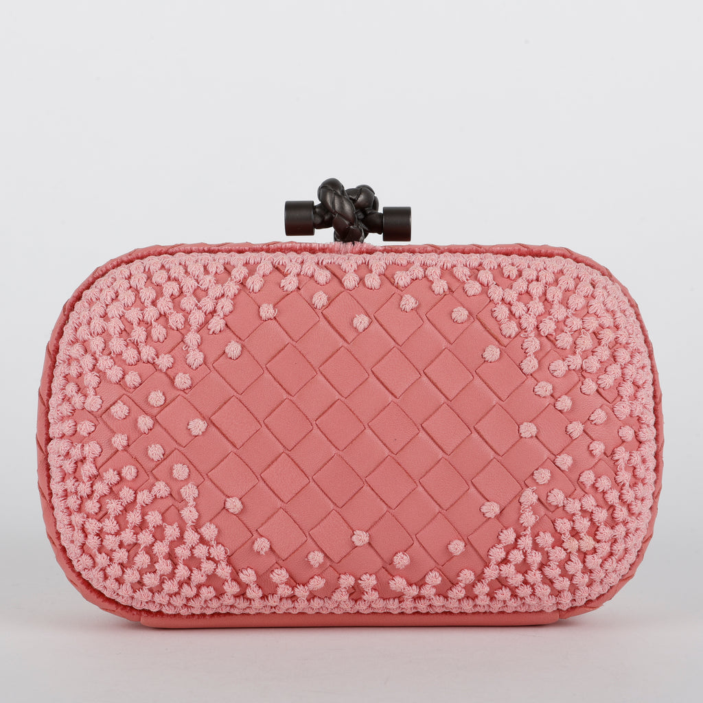 Intrecciato Leather Knot Clutch, Light Pink Mauve