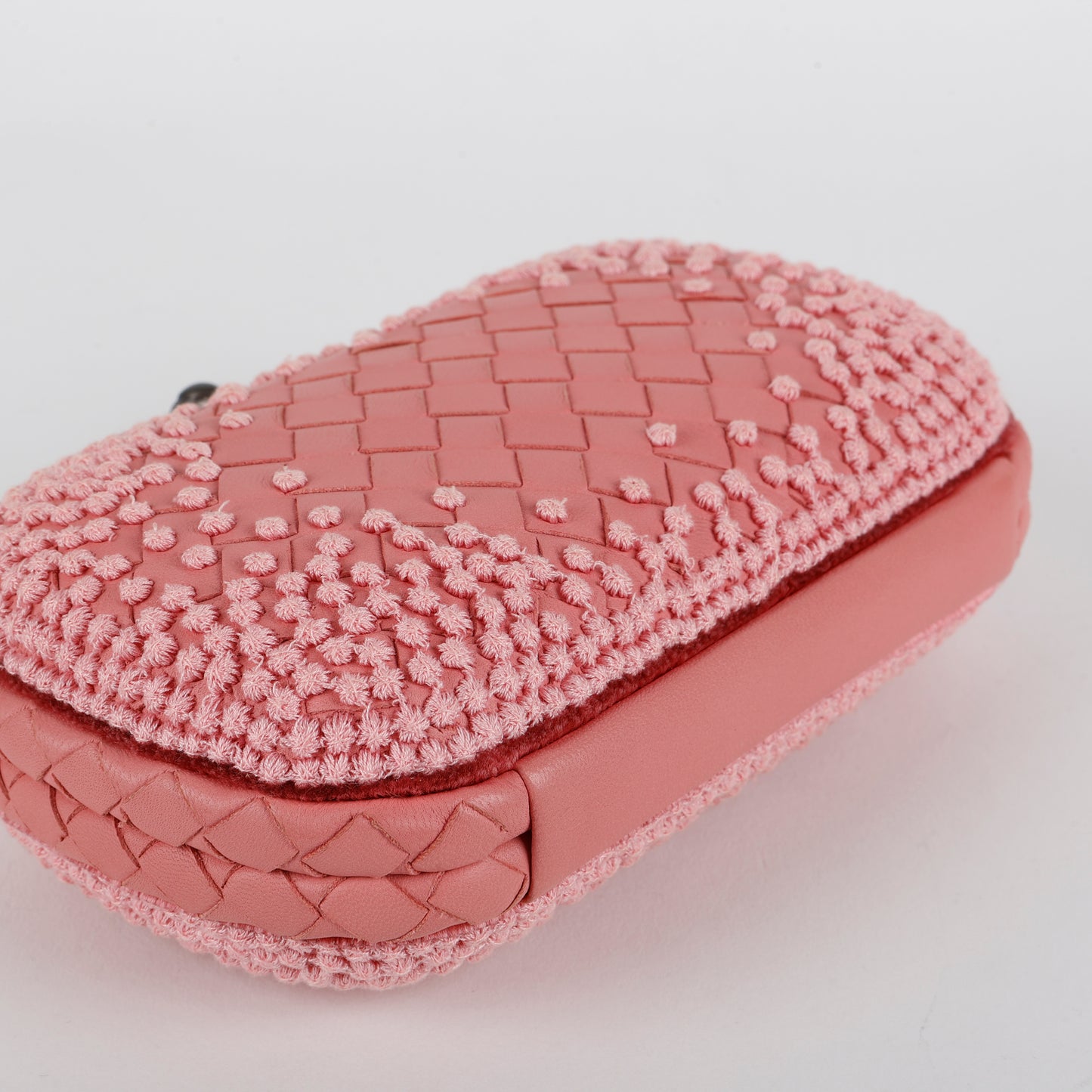 Intrecciato Leather Knot Clutch, Light Pink Mauve