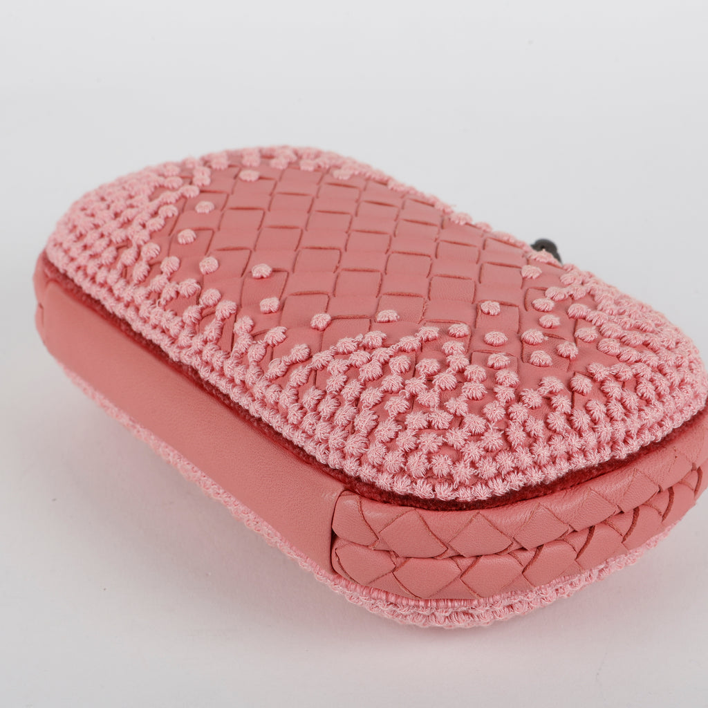 Intrecciato Leather Knot Clutch, Light Pink Mauve