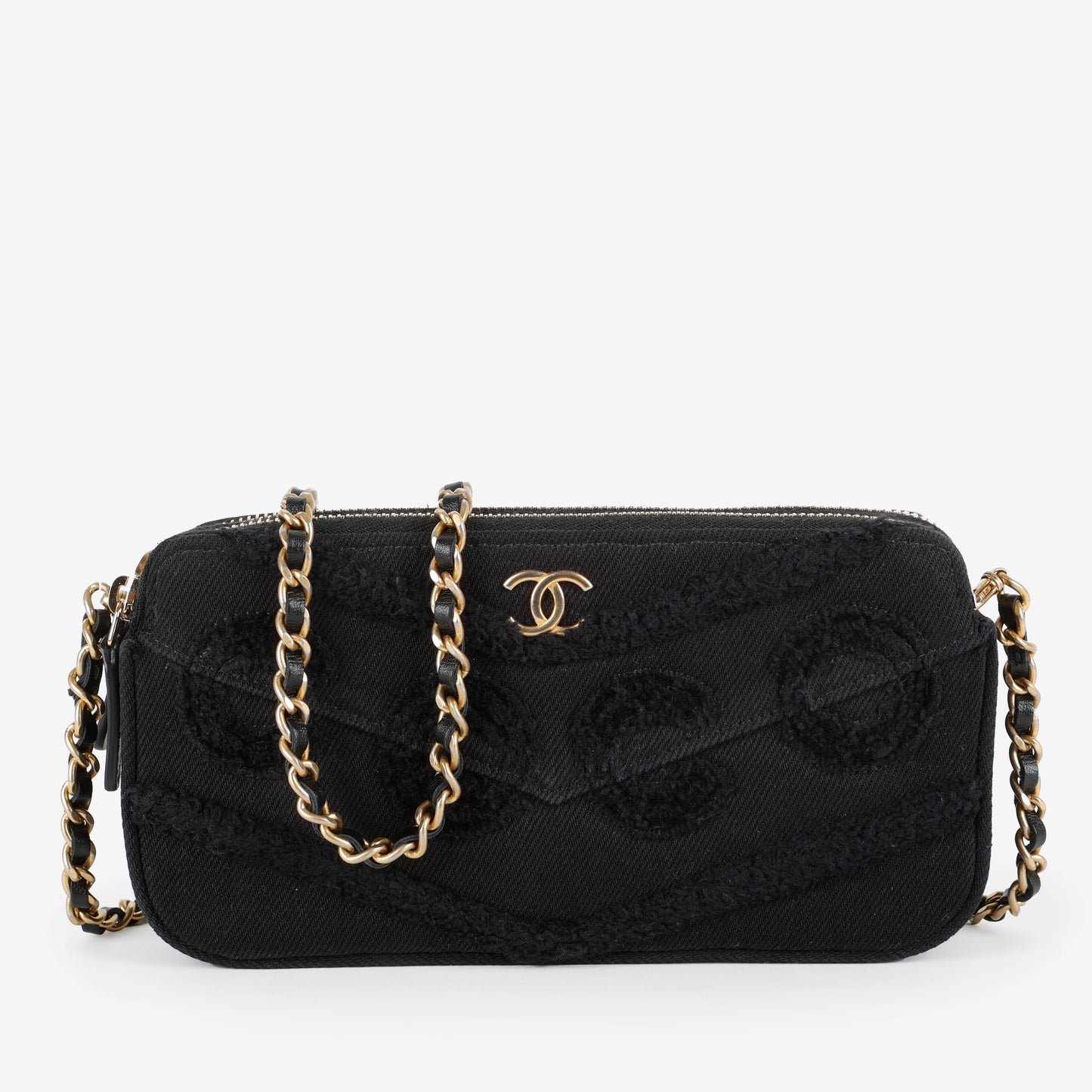 Double Zip Wallet On Chain, Black Denim