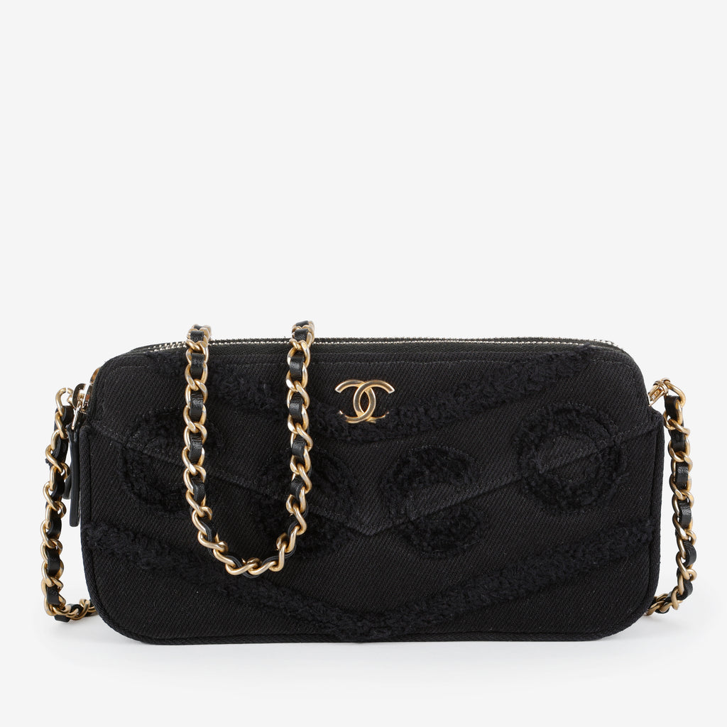 Double Zip Wallet On Chain, Black Denim