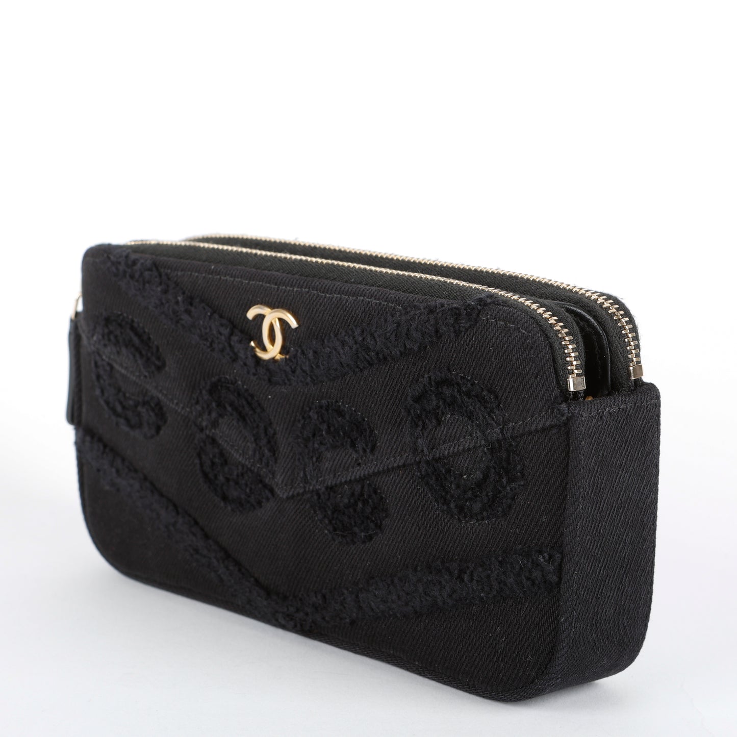 Double Zip Wallet On Chain, Black Denim