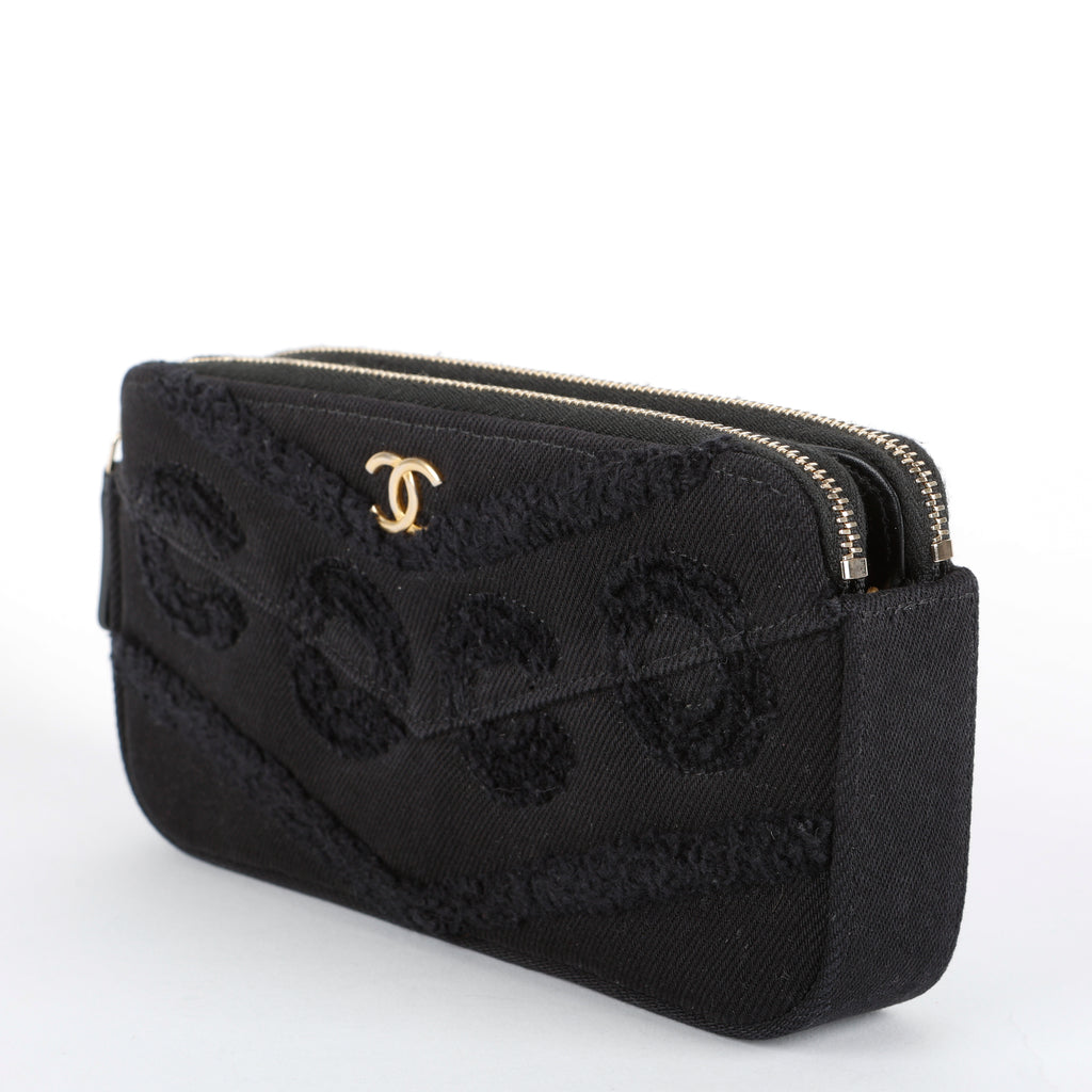 Double Zip Wallet On Chain, Black Denim