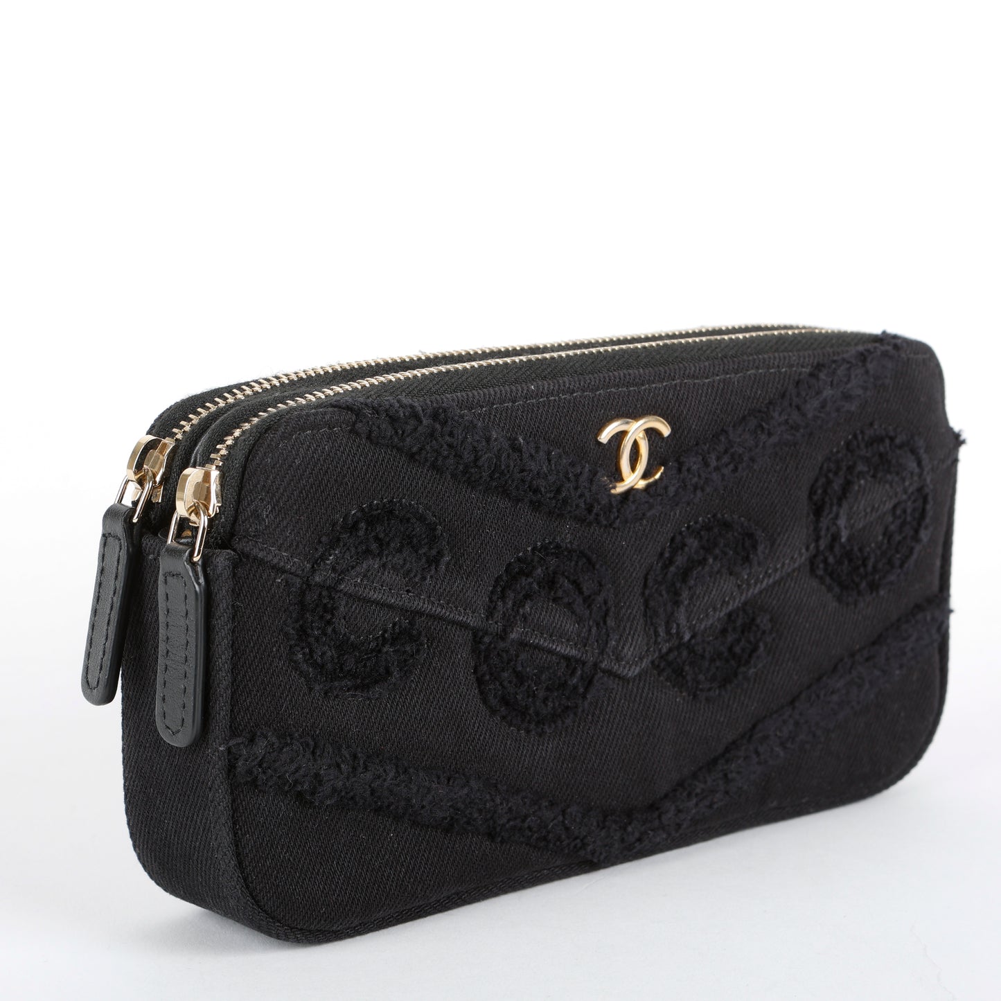 Double Zip Wallet On Chain, Black Denim