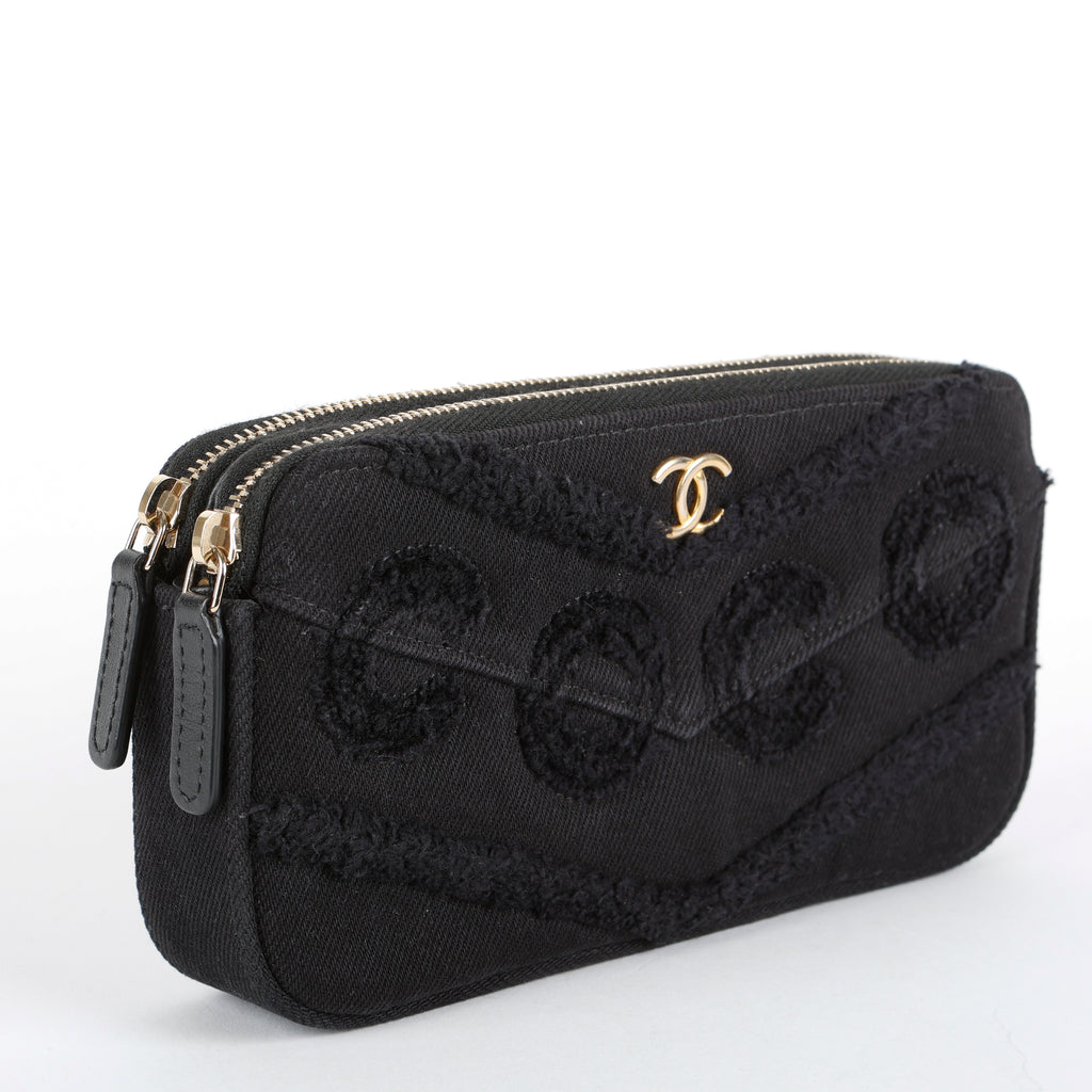 Double Zip Wallet On Chain, Black Denim