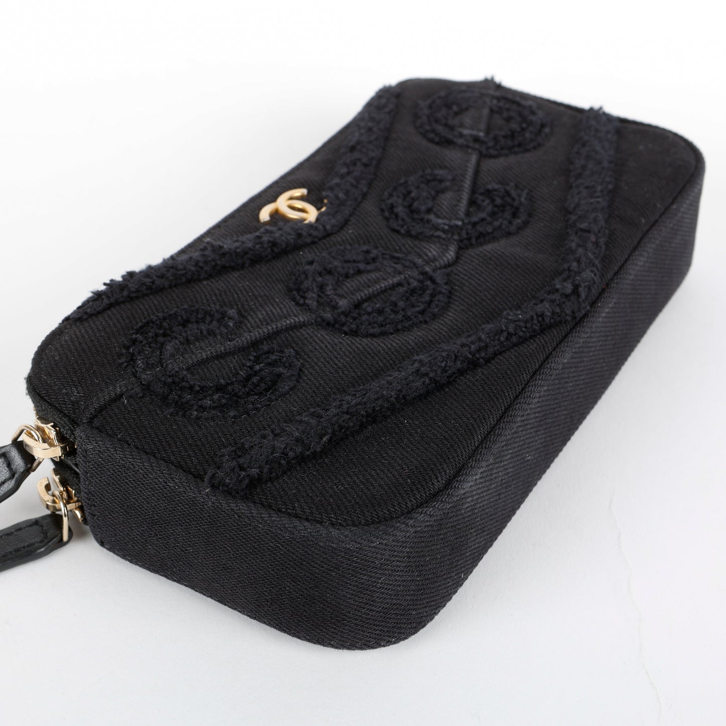 Double Zip Wallet On Chain, Black Denim