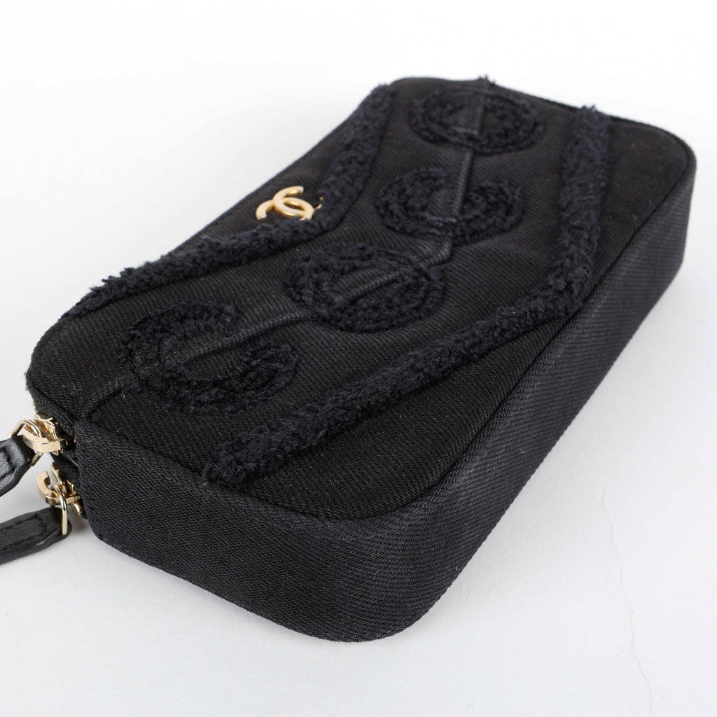 Double Zip Wallet On Chain, Black Denim