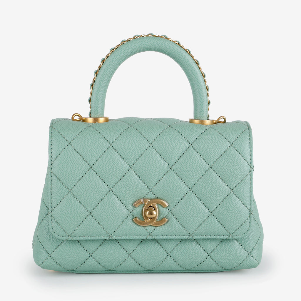 Super Mini Caviar Coco Handle, Mint Green