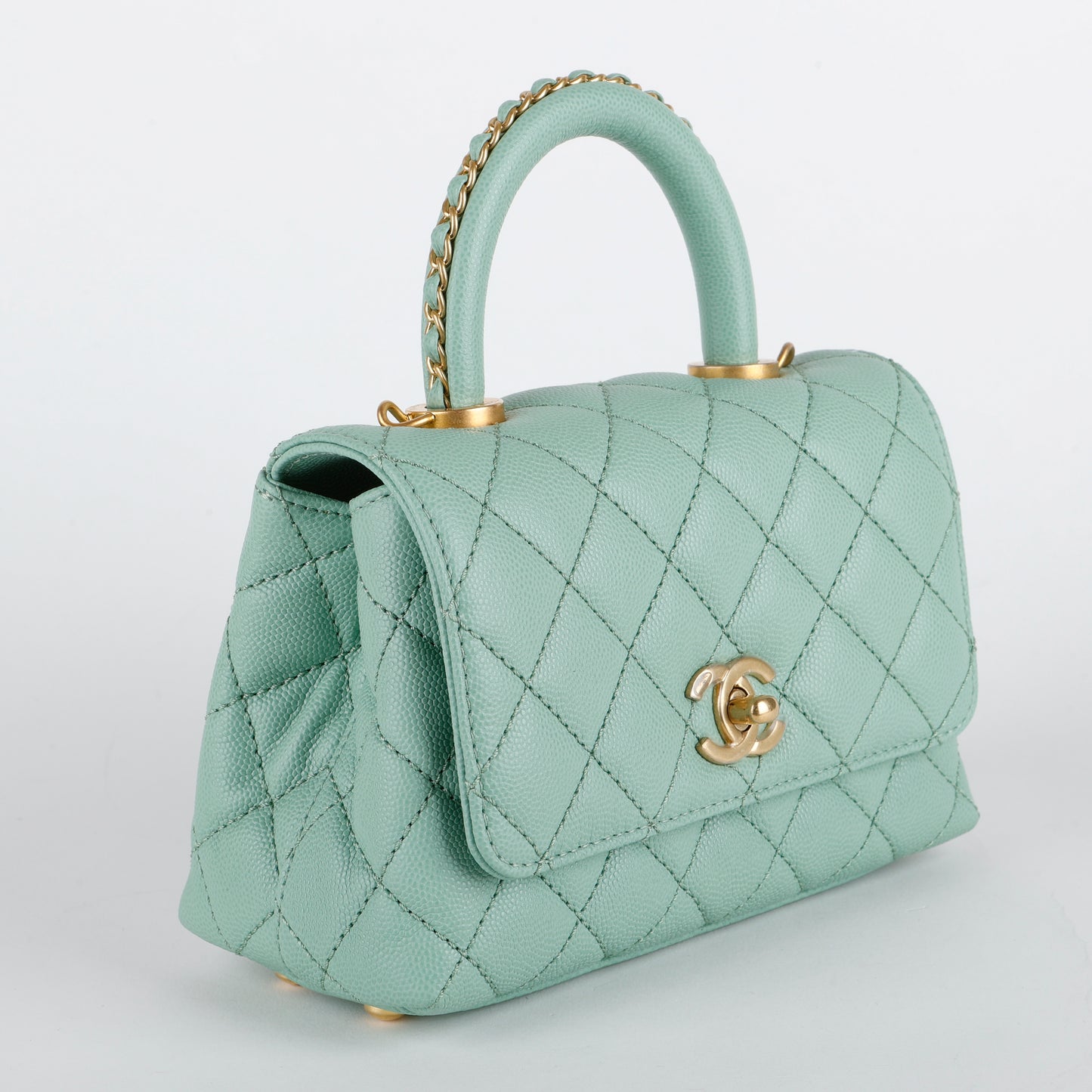 Super Mini Caviar Coco Handle, Mint Green