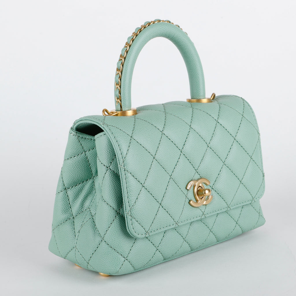 Super Mini Caviar Coco Handle, Mint Green