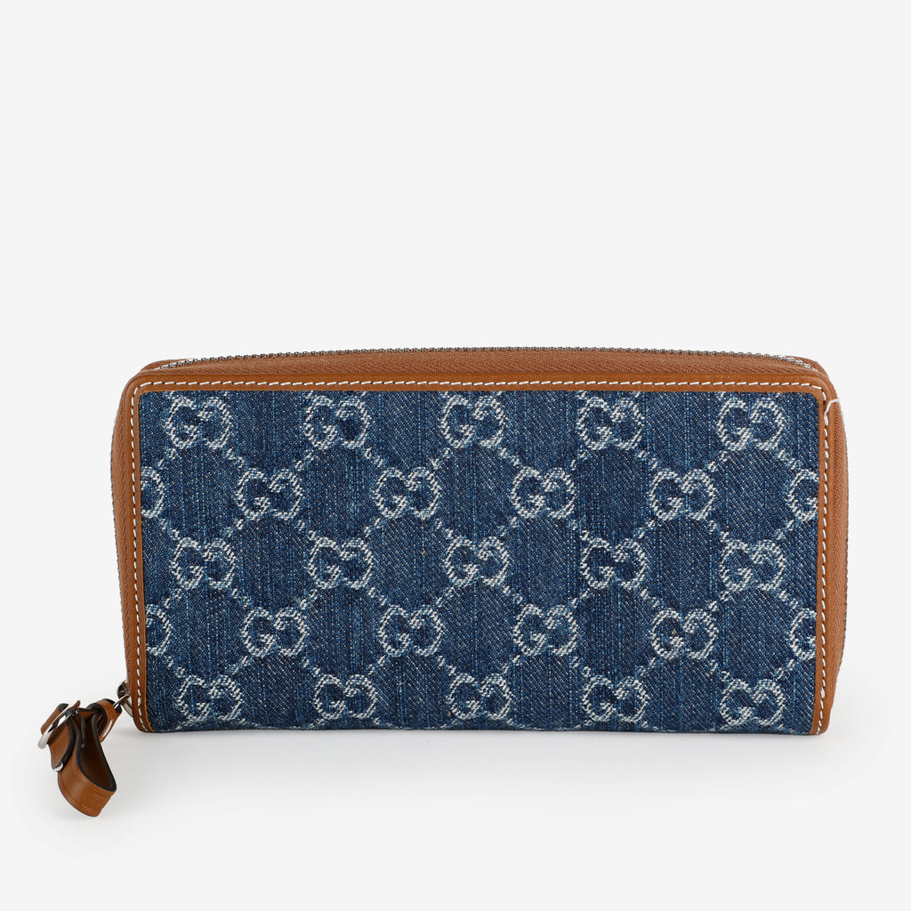 Zip Around Wallet, Blue Denim