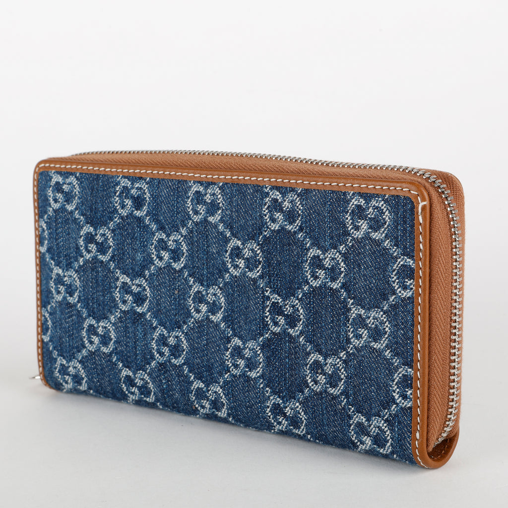 Zip Around Wallet, Blue Denim