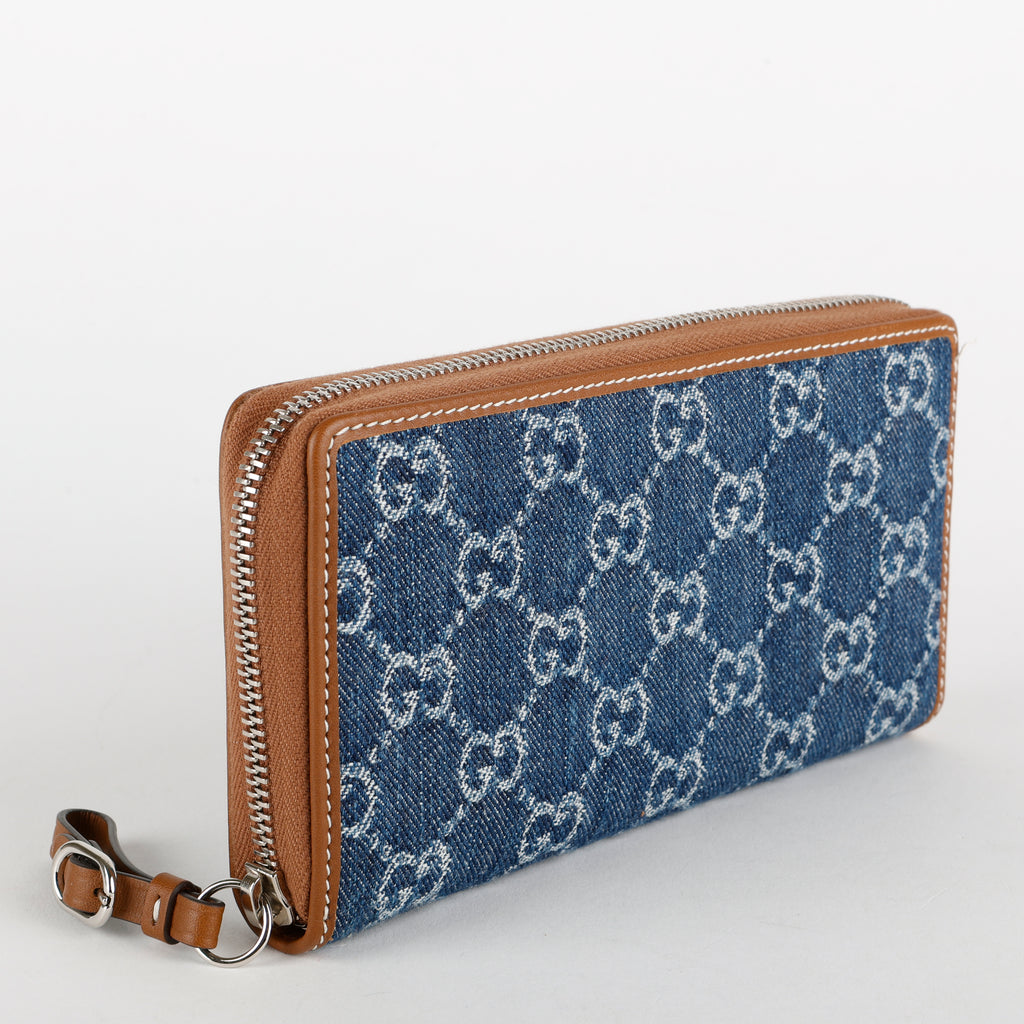 Zip Around Wallet, Blue Denim
