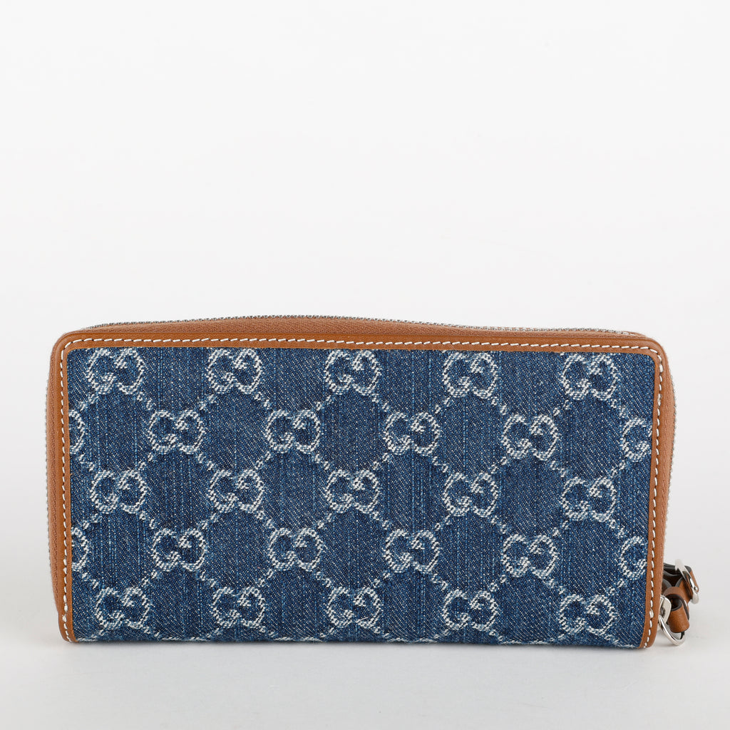 Zip Around Wallet, Blue Denim