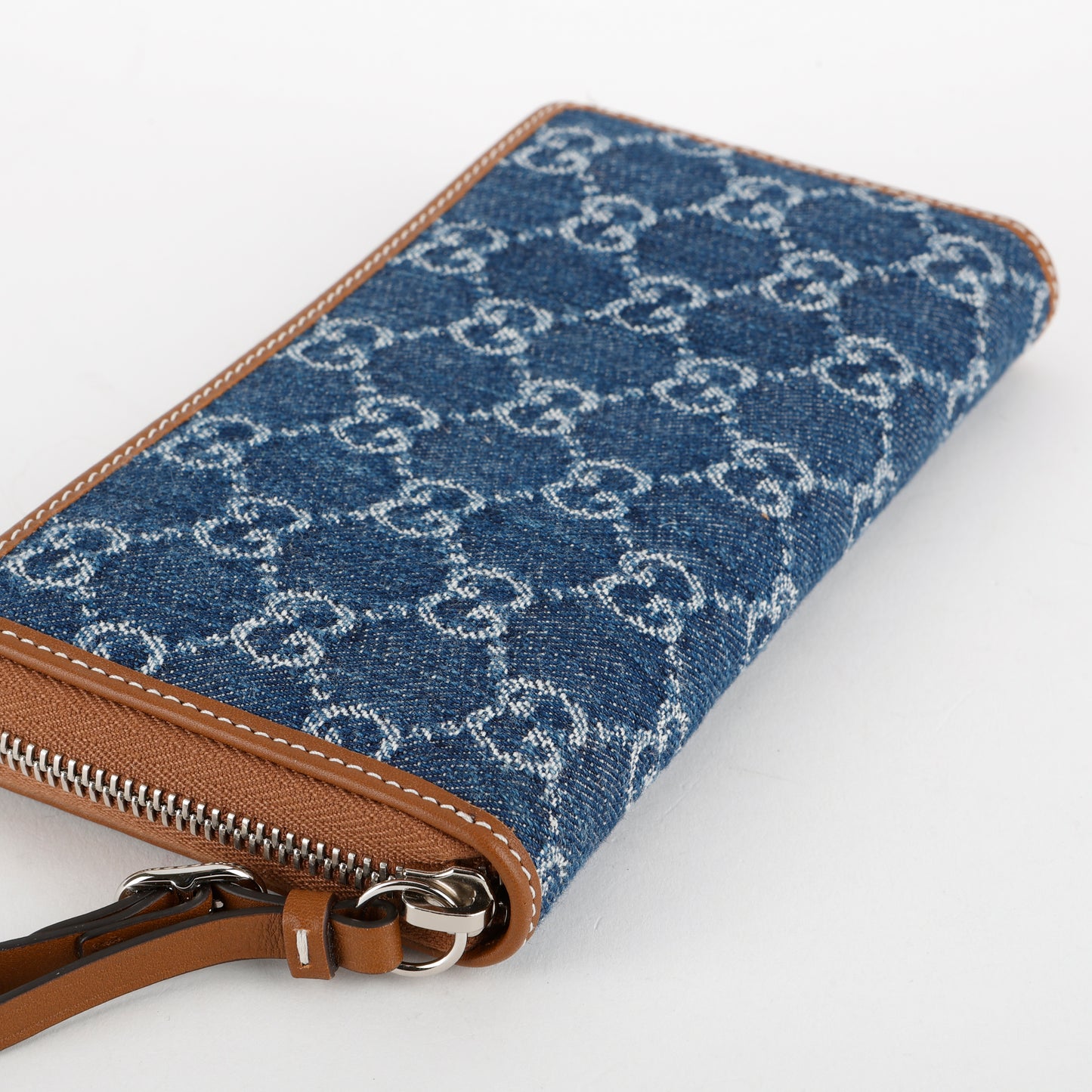 Zip Around Wallet, Blue Denim