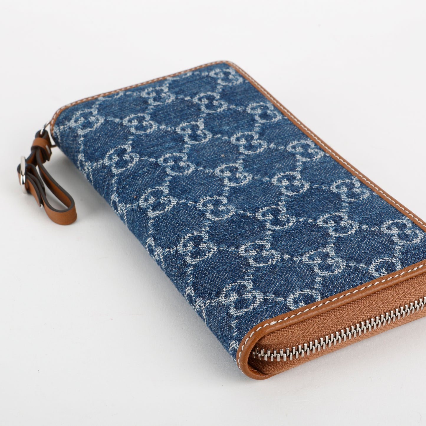 Zip Around Wallet, Blue Denim