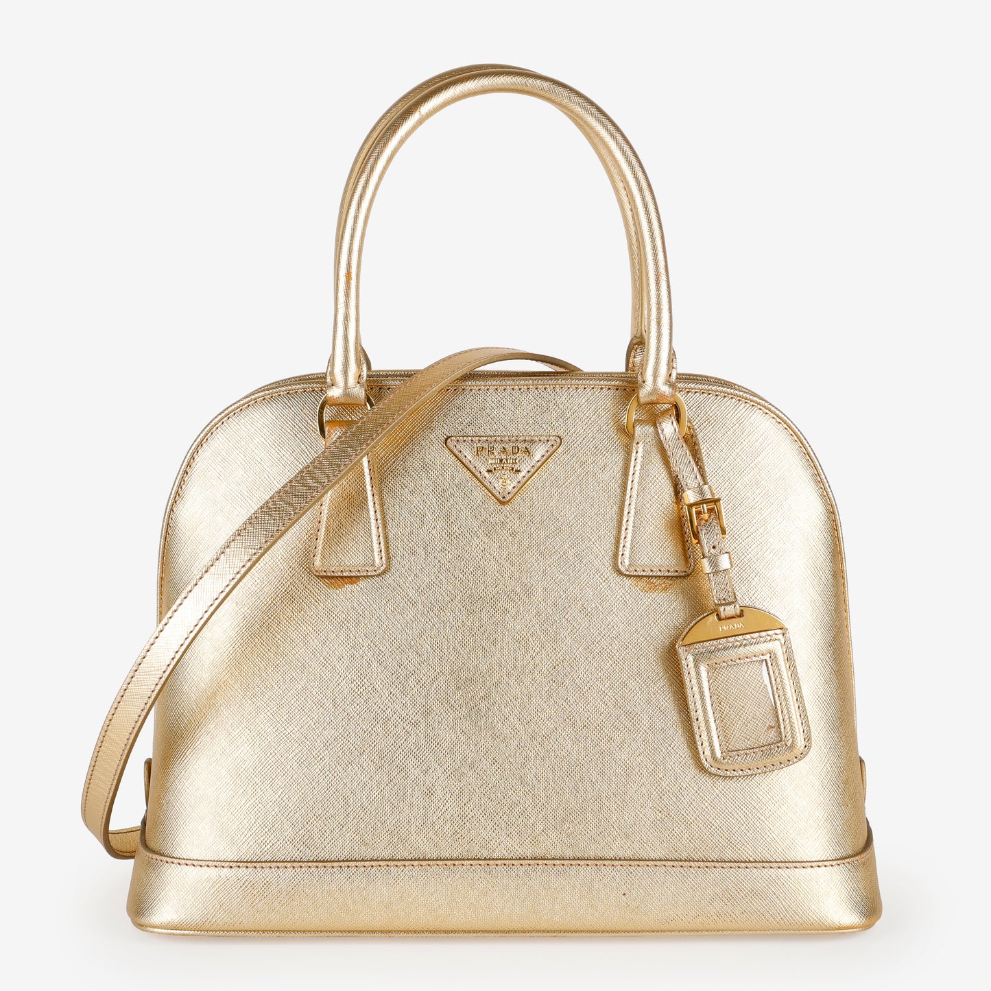 Medium Promenade Bowler, Gold Saffiano